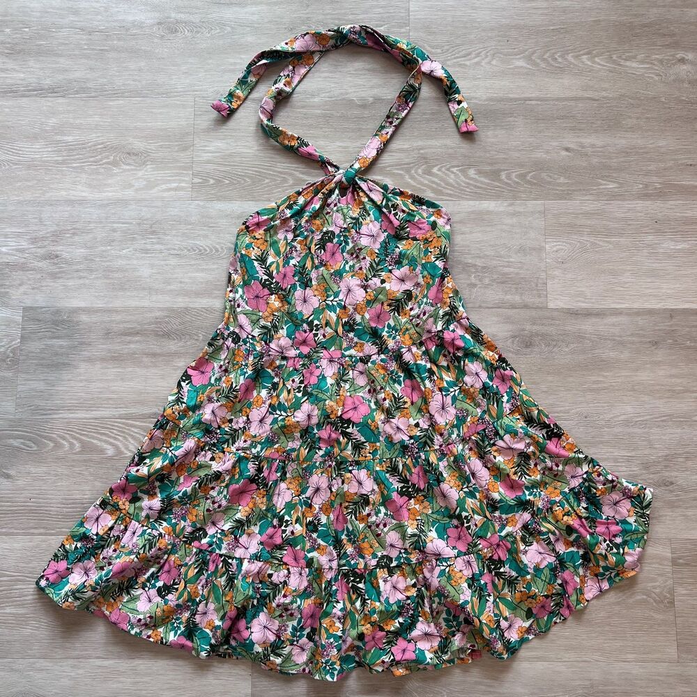 Copper Key Hawaiian Flower Halter Dress-Size M